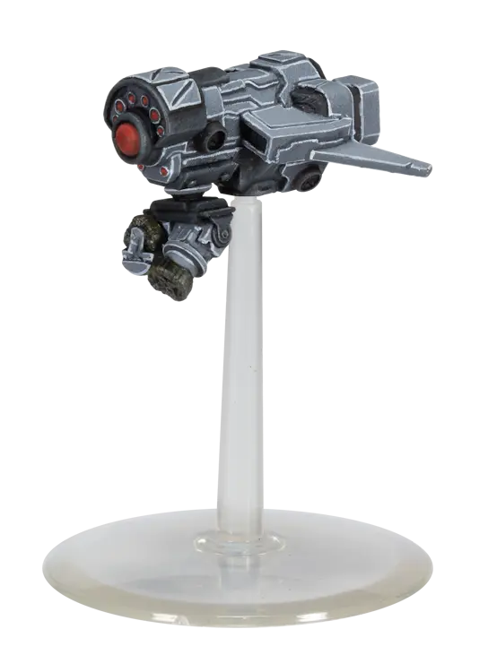 Enforcer Missile Shield Drone, grey w/ red optic, on clear stand