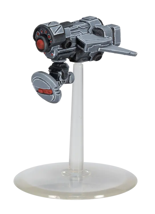 Firefight Enforcer Missile Shield Drone grey and red on clear stand