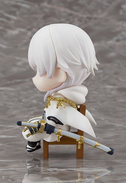Rear view of Tsurumaru Kuninaga figure highlighting chair and back details