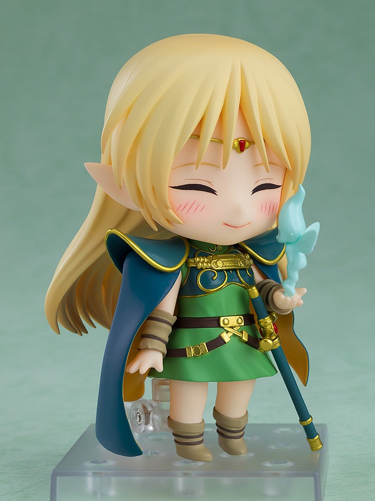 Side view of Nendoroid Deedlit holding weapon with wind-blown hair