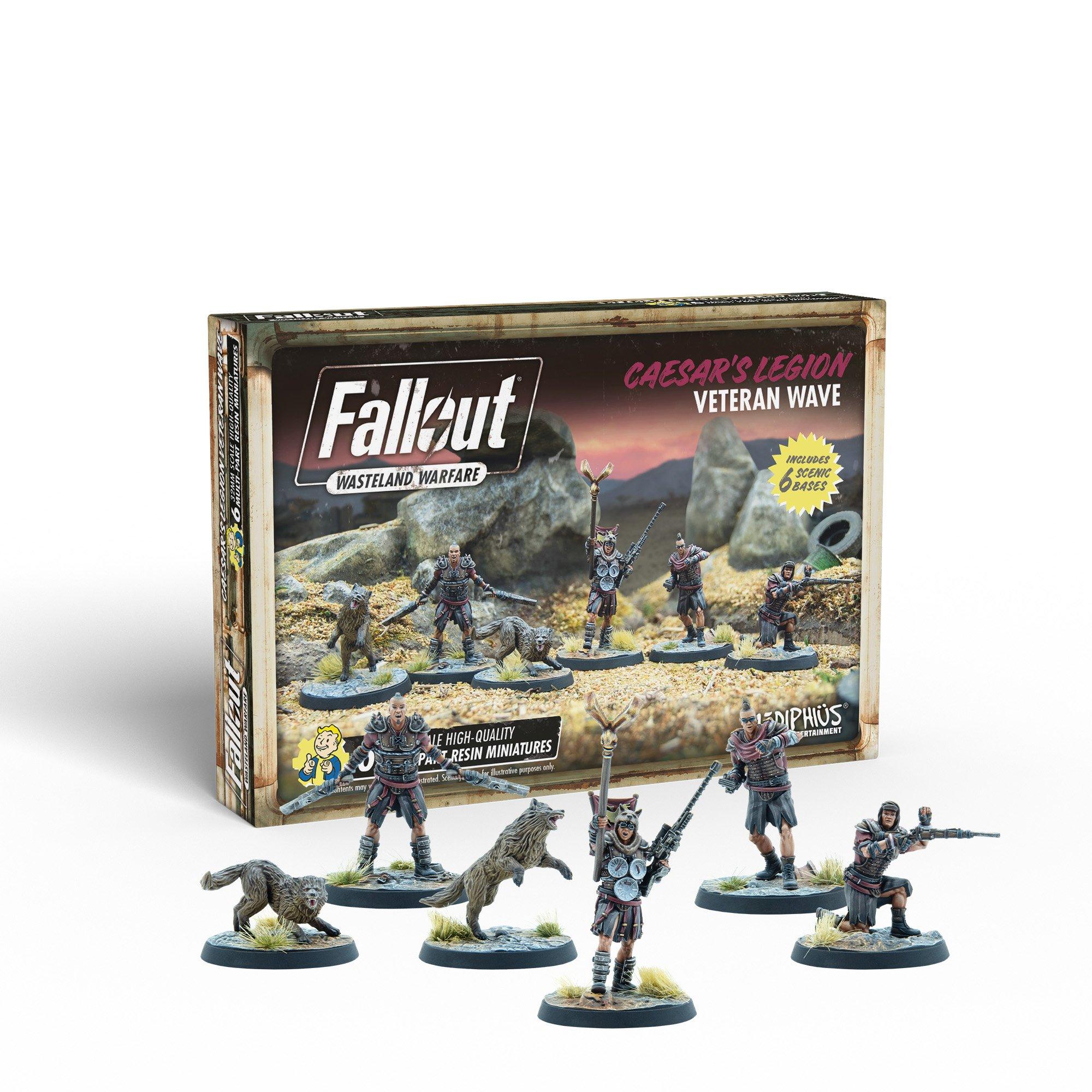 Fallout: Wasteland Warfare Caesar's Legion Veteran Wave box with 6 painted miniatures: armored soldiers and wolves