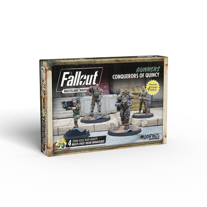 Fallout: Wasteland Warfare 'Gunners' miniature box, showing four armed, armored post-apocalyptic soldiers