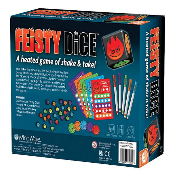 MindWare Fiesty Dice game box with contents shown