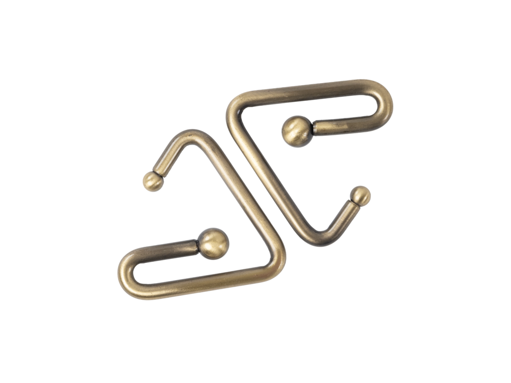 Decorative antique brass double-S shaped hook with ball finials