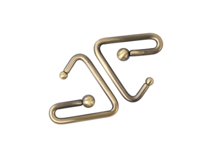 Decorative antique brass double-S shaped hook with ball finials