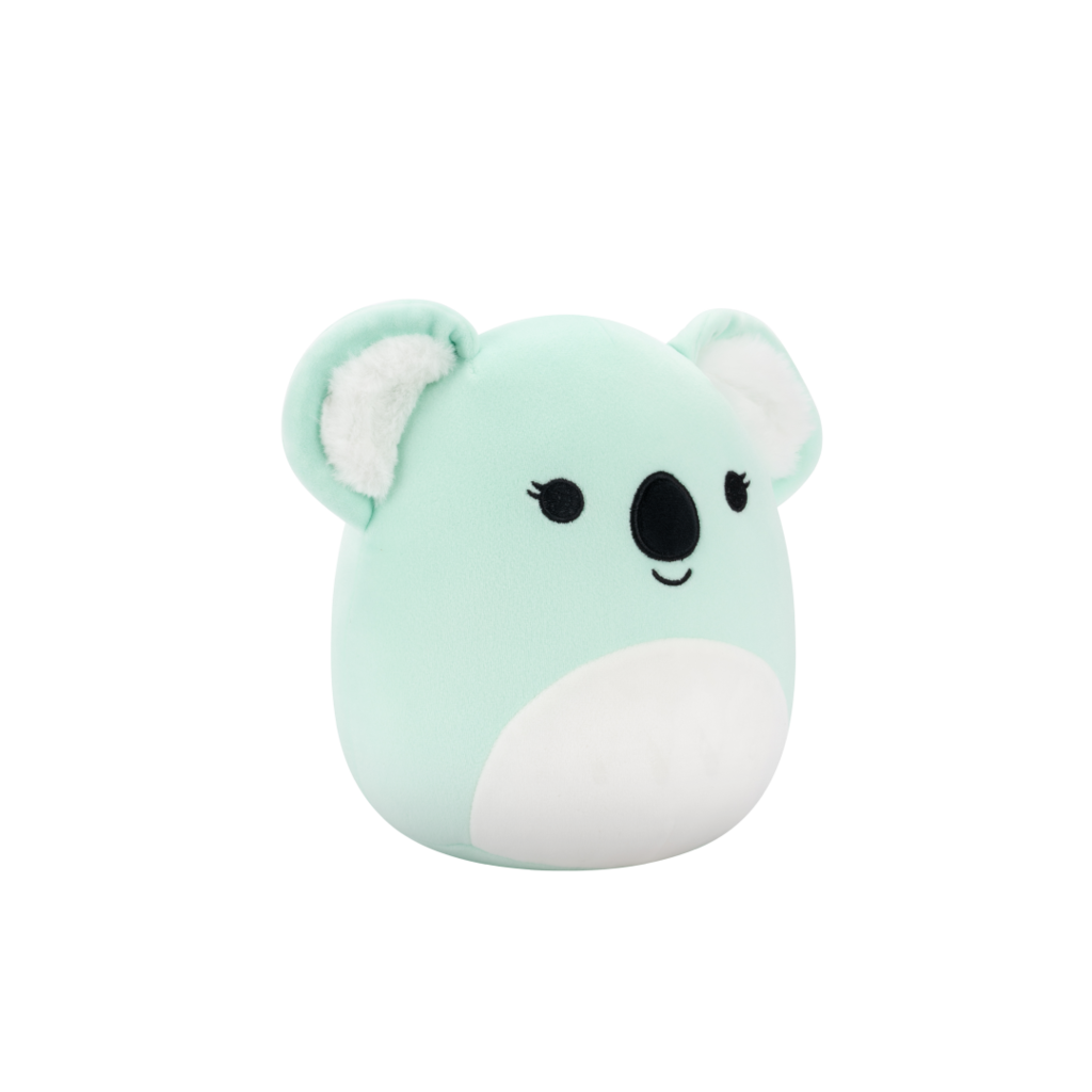 A mint green Squishmallow koala plush with white ears and belly, smiling