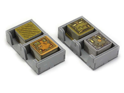 Close-up of foam insert compartments designed for Agricola game pieces