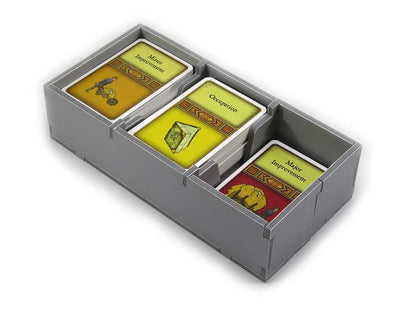 Angled view of foam organizer insert inside Agricola game box