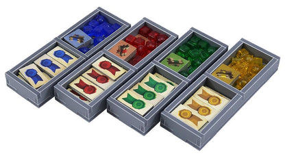 Folded Space organizer insert for Alchemists, showing folded foam compartments with cards and tokens