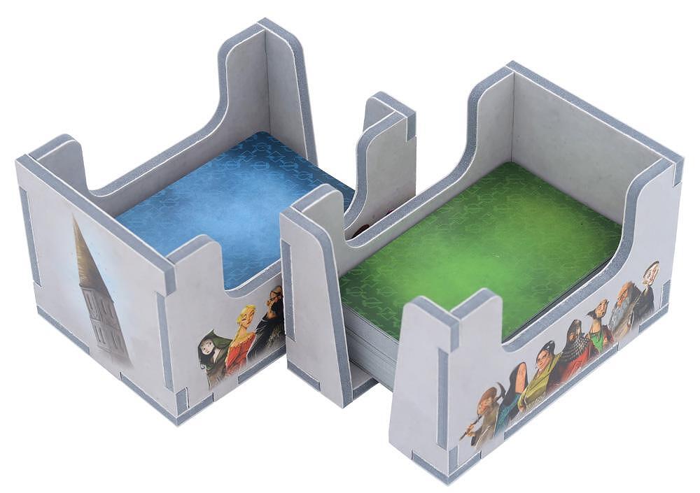 Close-up of Folded Space organizer compartments for Architects of the West Kingdom collector’s box