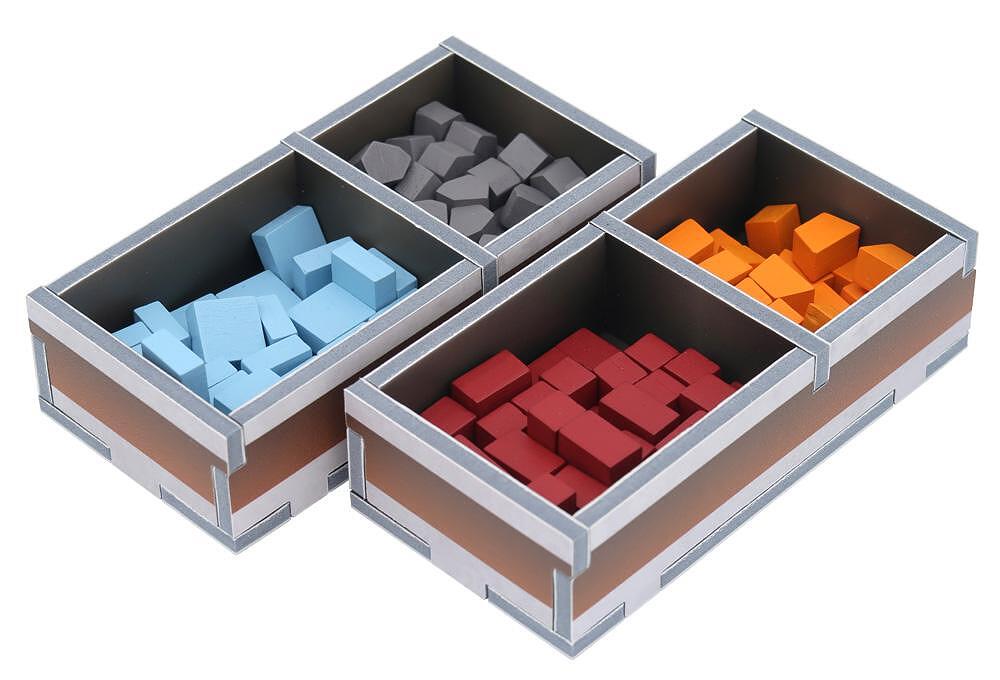 Folded Space insert with trays filled with Architects of the West Kingdom components inside the collector’s box