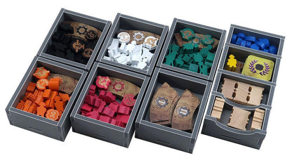 Barrage game components arranged inside Folded Space organizer