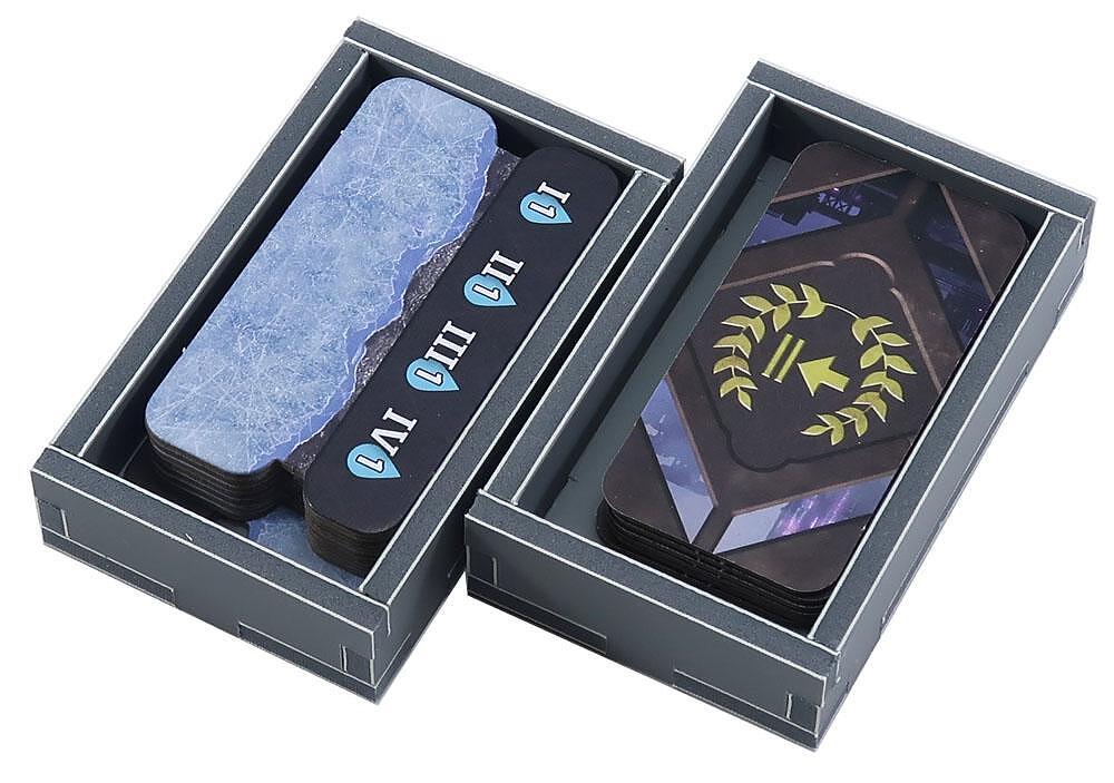 Folded Space Barrage organizer fully packed with game pieces