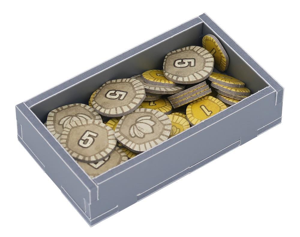 Close-up of game pieces neatly stored in the Boonlake insert