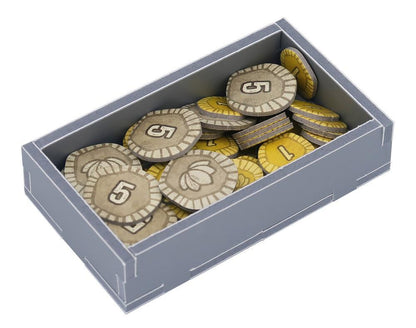 Close-up of game pieces neatly stored in the Boonlake insert