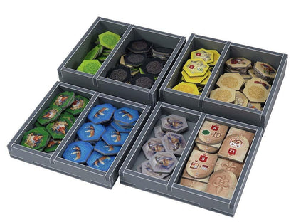 Folded Space insert organizer for Castles of Burgundy displayed alongside game box components