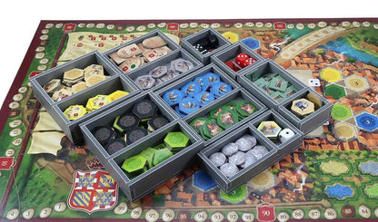 Folded Space insert displaying compartments for the game’s cards, tiles, and dice