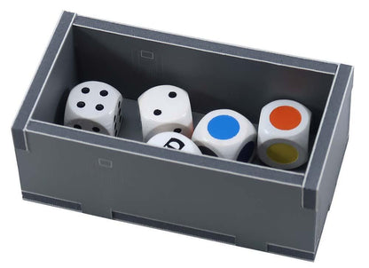 Top view of the Folded Space insert showing all compartments filled with Castles of Burgundy game parts