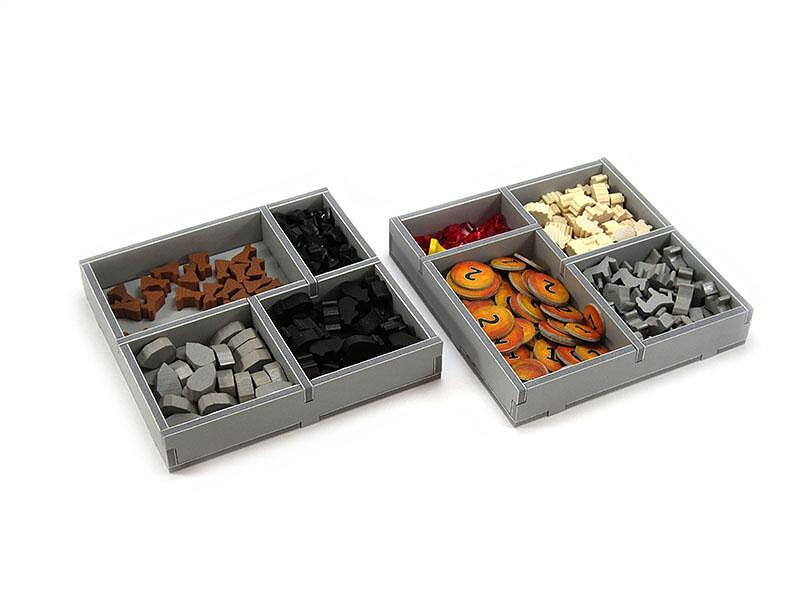 Folded Space Game Inserts for Caverna 3 with tokens and resource pieces
