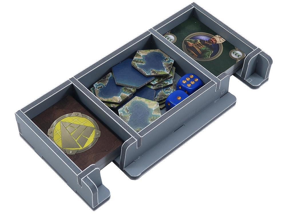 Folded Space insert organizer holding Civilization A New Dawn cards and tokens