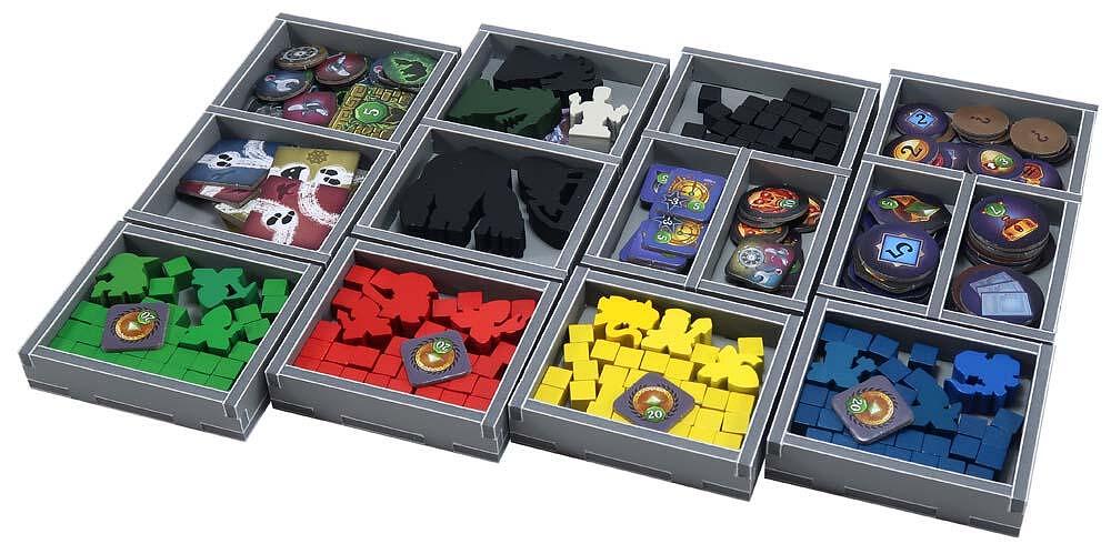 Clank! game components organized in Folded Space insert during gameplay setup
