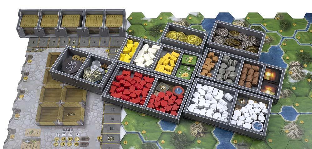 Folded Space insert for Clans of Caledonia with detailed compartments for components