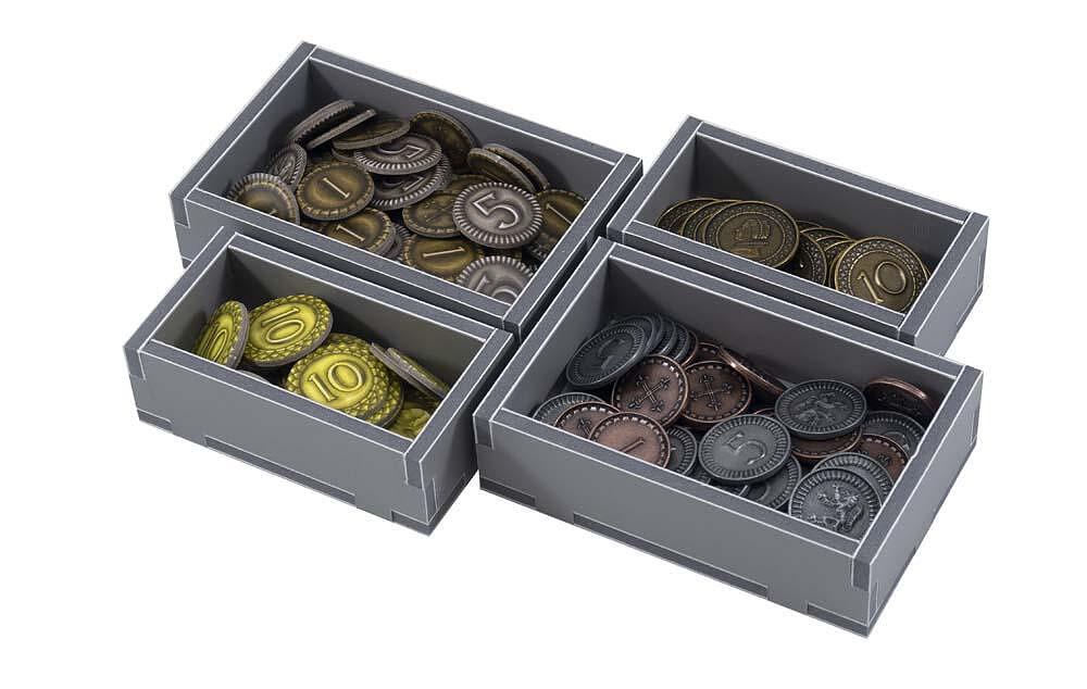 Folded Space game insert for Clans of Caledonia featuring card and tile storage