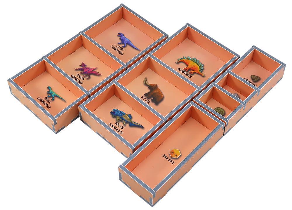 Folded Space Insert for Dinosaur World board game, peach organizer bins