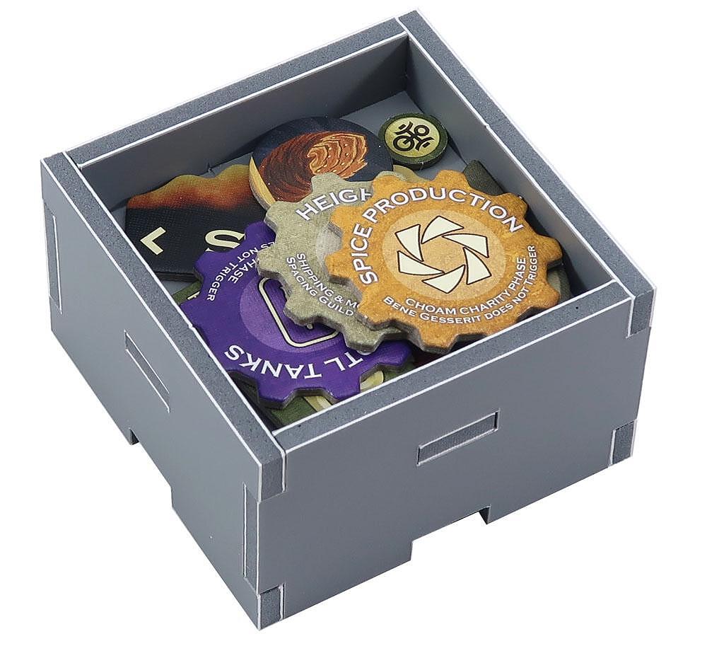 Folded Space game insert organizer for Dune, shown folded and compact