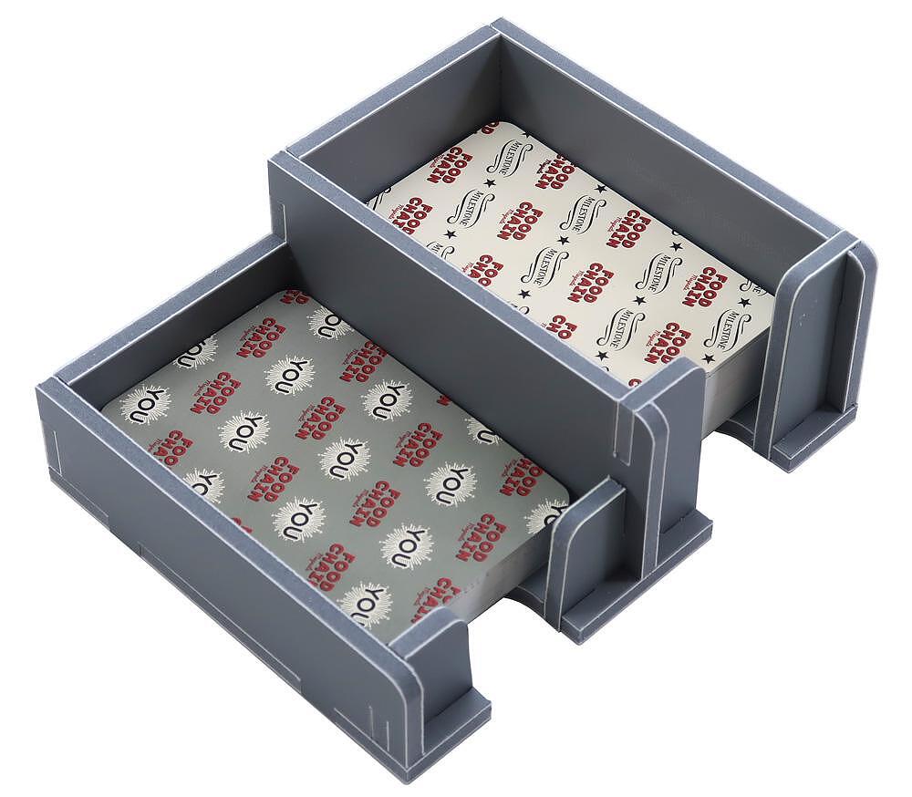 Organized Layout of Game Pieces with Folded Space Insert for Food Chain Magnate