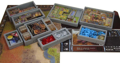 Folded Space insert trays showing labeled sections for Founders of Gloomhaven pieces
