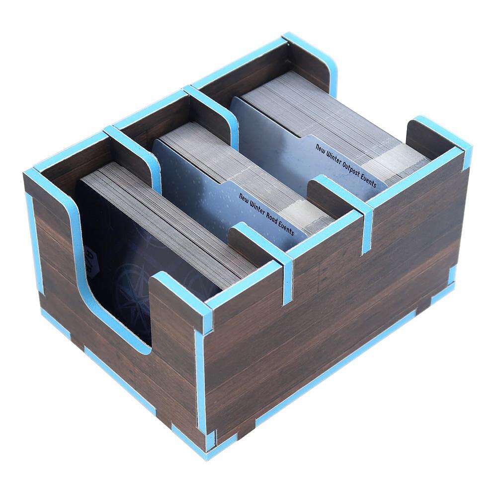 Folded Space Frosthaven game insert, dark woodgrain with light blue trim, holds cards