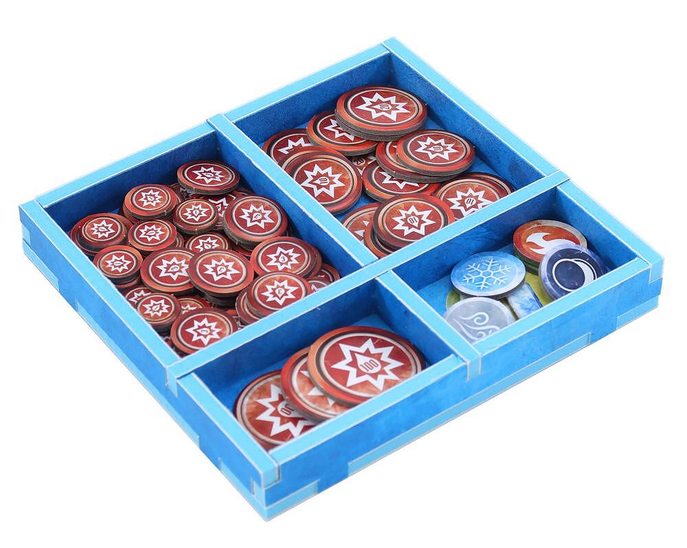 Folded Space Frosthaven blue game insert organizer with tokens