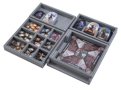 Close-up of Folded Space insert holding game cards and tokens