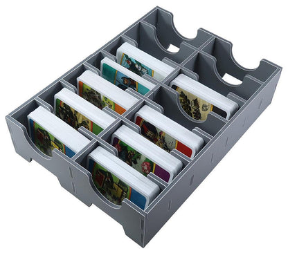 Folded Space organizer for board games showing game pieces sorted by type