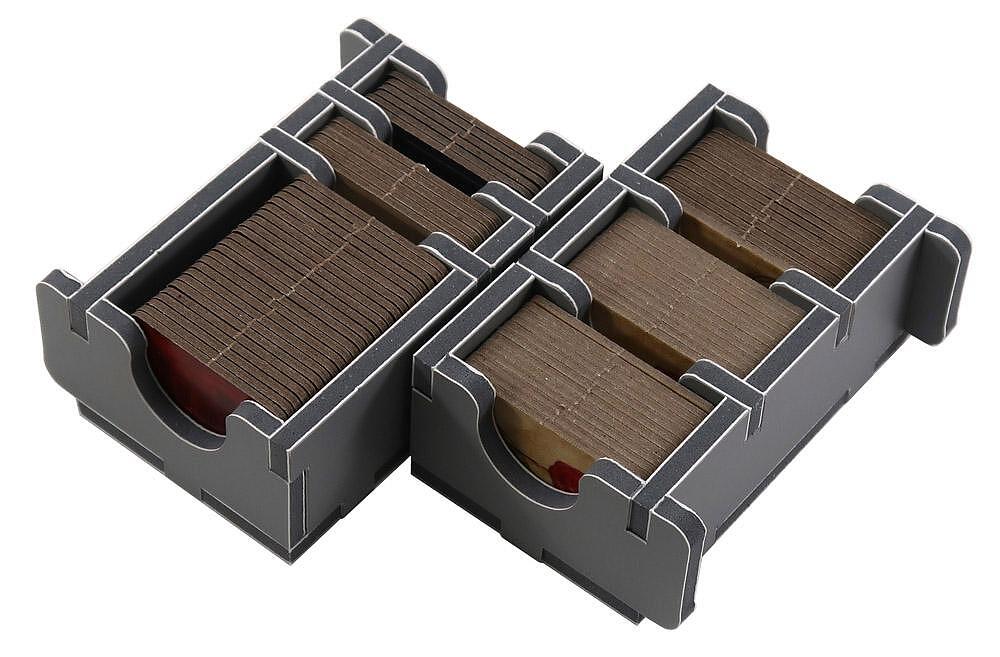 Two grey folded space organizers holding brown cards