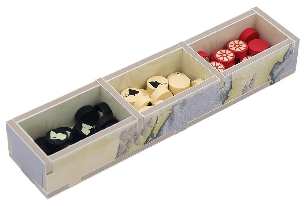 Folded Space Insert organizer Lacrimosa with black, beige, and red pieces
