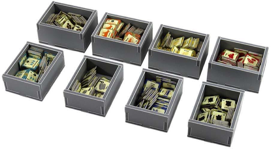 Folded Space Game Inserts for Le Havre open organizer showing card and token slots