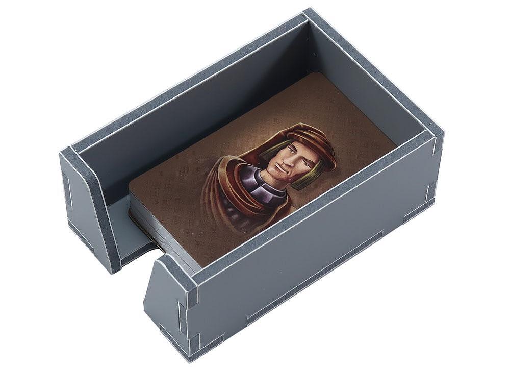 Close-up of Folded Space insert organizer showing game components for Lorenzo il Magnifico