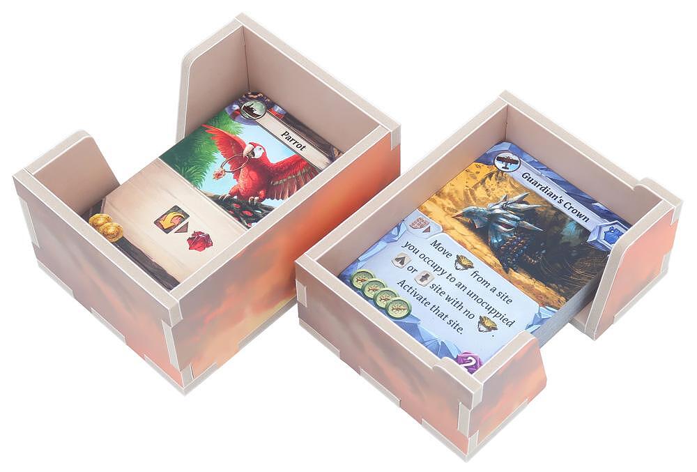 Lost Ruins of Arnak Folded Space organizer with Parrot and Guardian's Crown cards