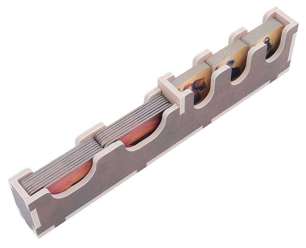 Folded Space insert organizer for Lost Ruins of Arnak, wood-colored, holding game cards