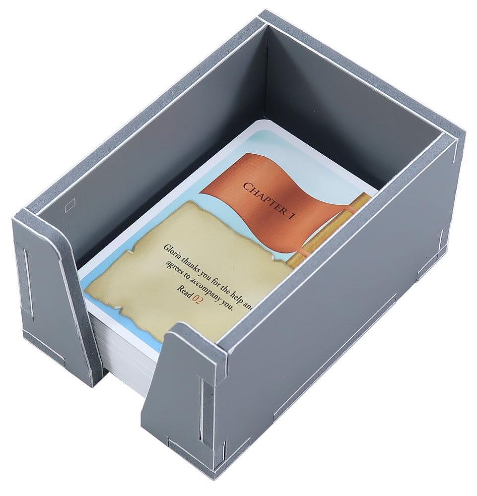 Folded Space organizer with game components in separate trays