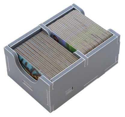 Organizer trays filled with sorted game tokens