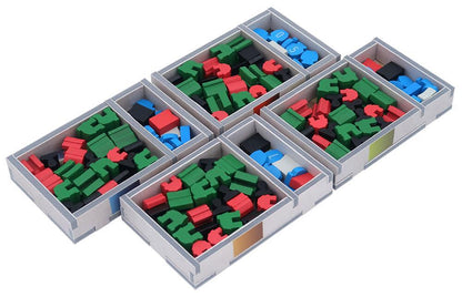 Folded Space organizer for Paladins of the West Kingdom box, multiple compartments filled with game pieces