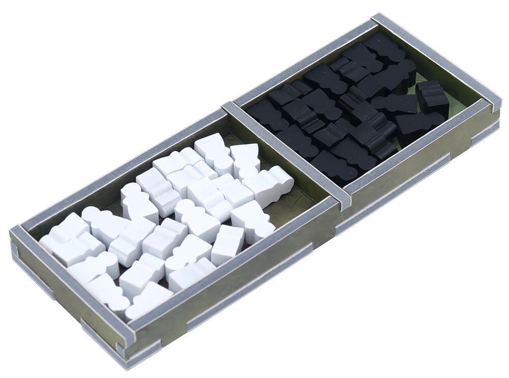 Folded Space organizer insert for Paladins of the West Kingdom Collector&#39;s Box with game components partially arranged