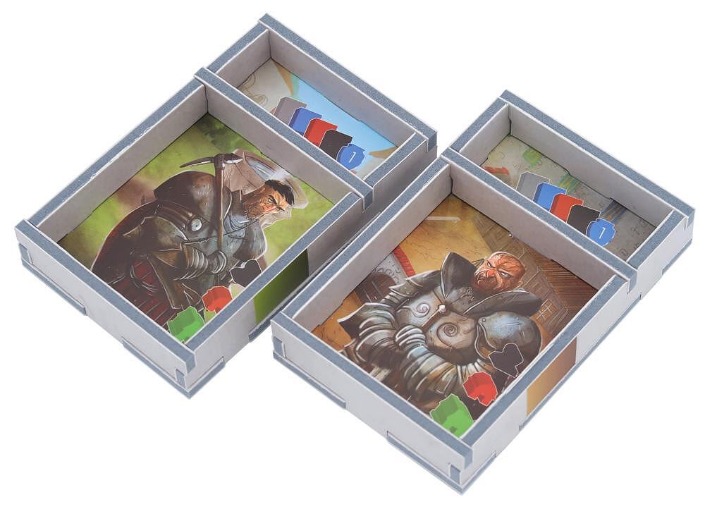 Folded Space organizer insert for Paladins of the West Kingdom Collector's Box, with components and cards fully arranged