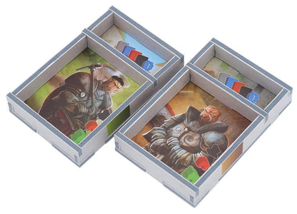 Folded Space organizer insert for Paladins of the West Kingdom Collector's Box, with components and cards fully arranged