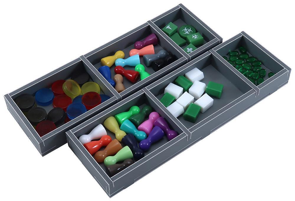 Top view of assembled Folded Space organizer with Pandemic components inside