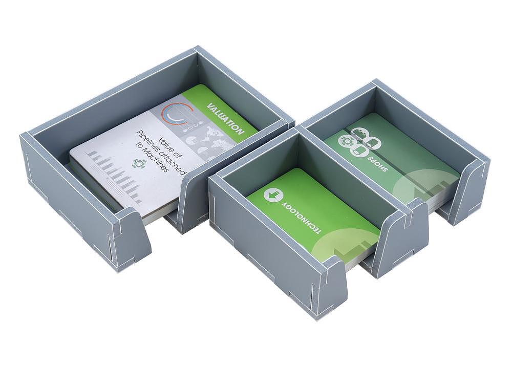 Organizer trays filled with sorted Pipeline game components