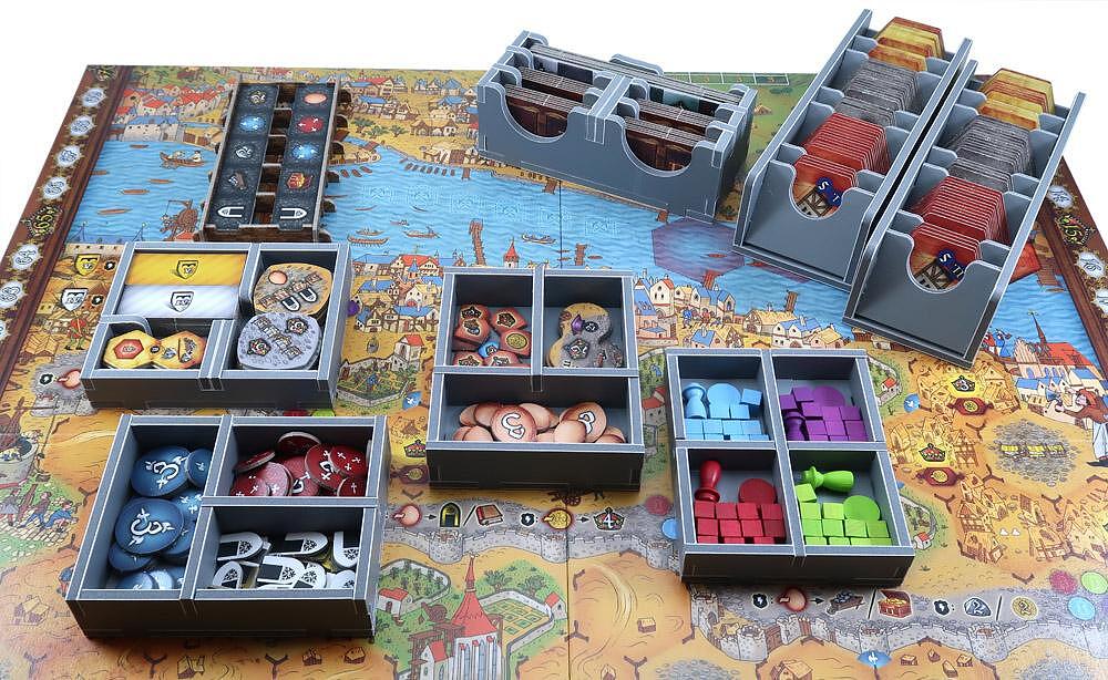 Close-up of Folded Space insert organizer compartments designed specifically for Praga Caput Regni board game